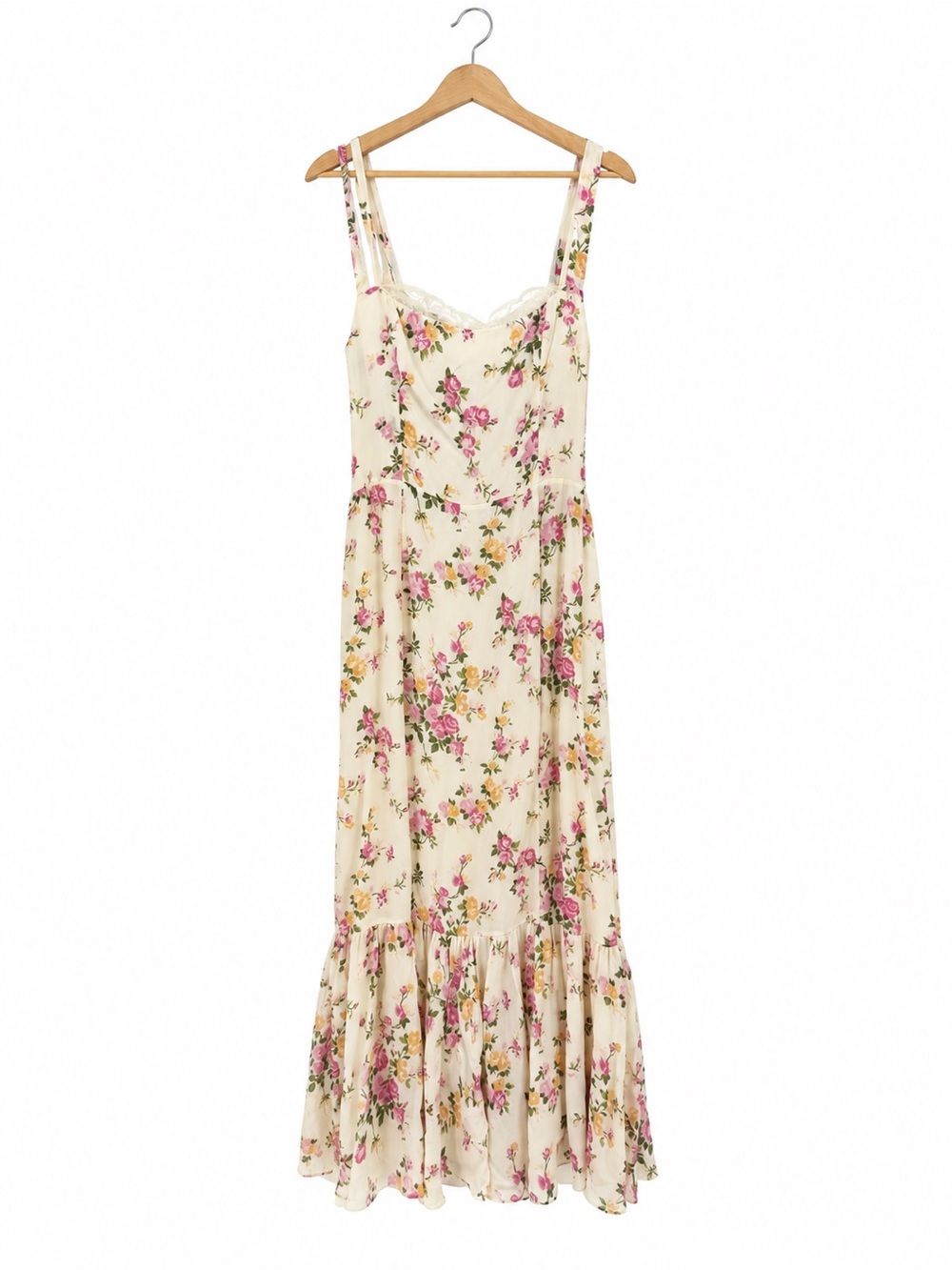 Reformation Irisa Floral Maxi Dress Flounce Ruffle Size 12 Lace Coquette Formal